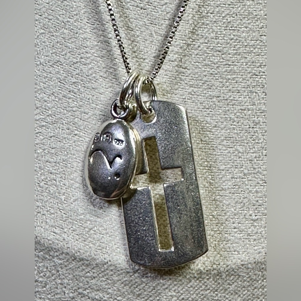 Shube 925 Silver "Hope" &  Cross Cutout Charms Pendant Necklace 16.5” Lot#640